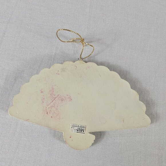 Midwest Imports Victorian Fan Christmas Ornaments Pink Roses Flowers Ivory Green - Picture 4 of 5